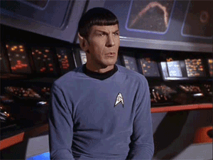 Animated gif of Leonard Nimoy Spock raising eyebrow